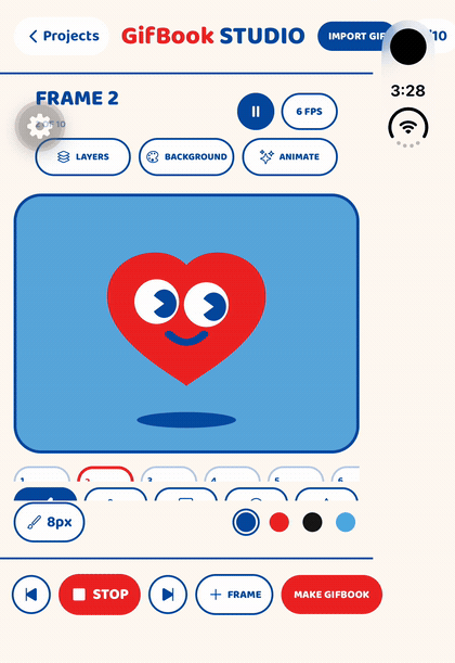 GifBook Studio — the heart, animating in the app